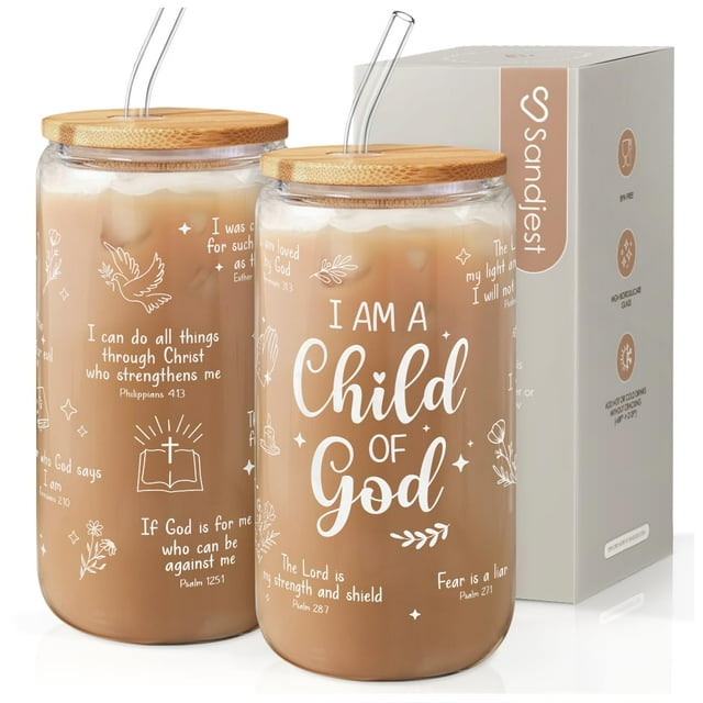 Vaso de cristal SANDJEST 470 ml con tapa de bambú y pajita