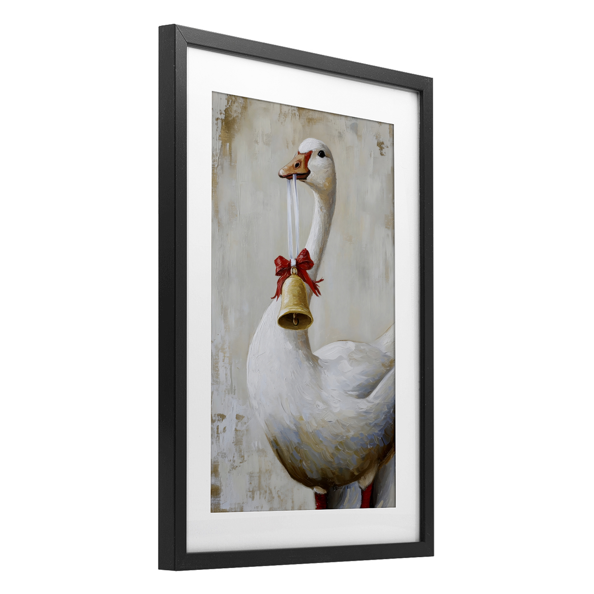 Festive Jingle Goose Black Framed Print Under Glass, design by Petal Prints Design