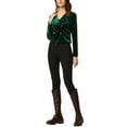 thumbnail image 2 of INSPIRE CHIC Women's Velvet Notched Lapel Double Breasted Motorcycle Cropped Jacket XS Dark Green, 2 of 5