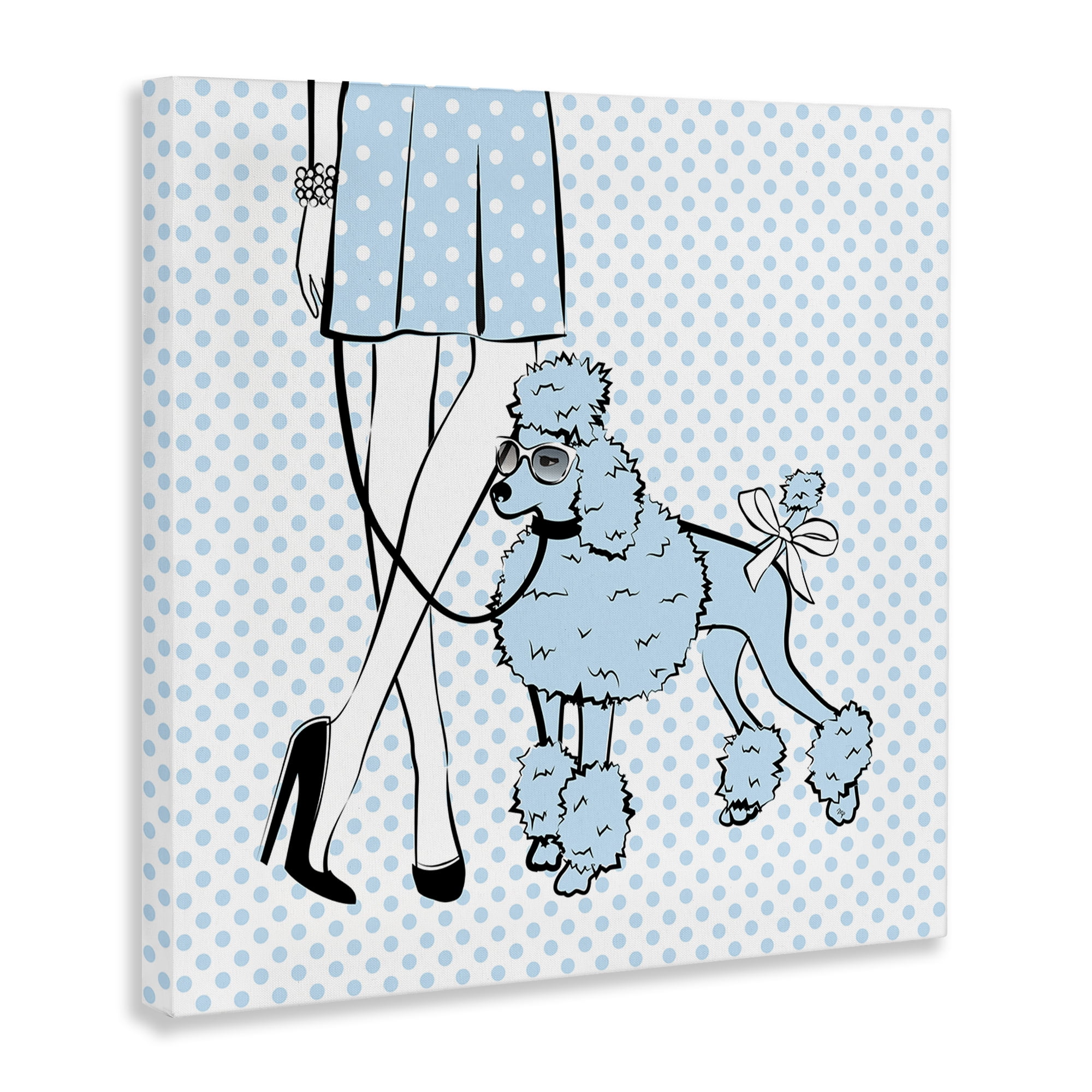 Stupell Industries Dotted Girl & Poodle Novelty Painting Gallery Wrapped Canvas Art Print Wall Art, 24 x 24