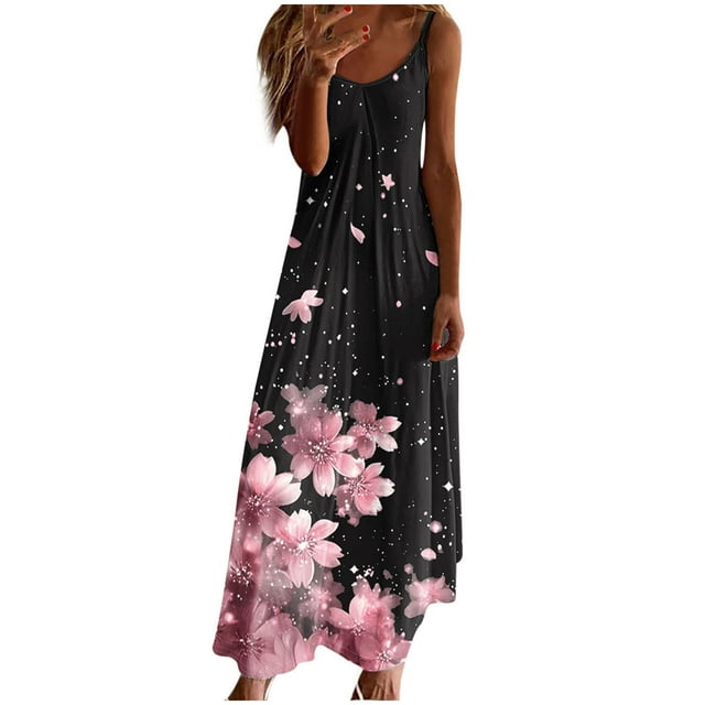 Staron Robes pour Femmes Été Liquidation à Moins de 10 $ Col en V Mode de Printemps Robe d'Été Florale Longue Fluide à Bretelles Spaghetti Plage Vacances Robes