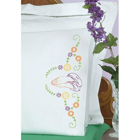 Jack Dempsey Stamped Pillowcases with White Perle Edge, Praying Hands, 2-Pack