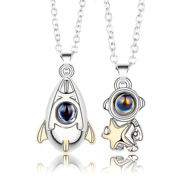 Collar de pareja de astronauta, un par de collar con colgante de pareja de piedras de proyección