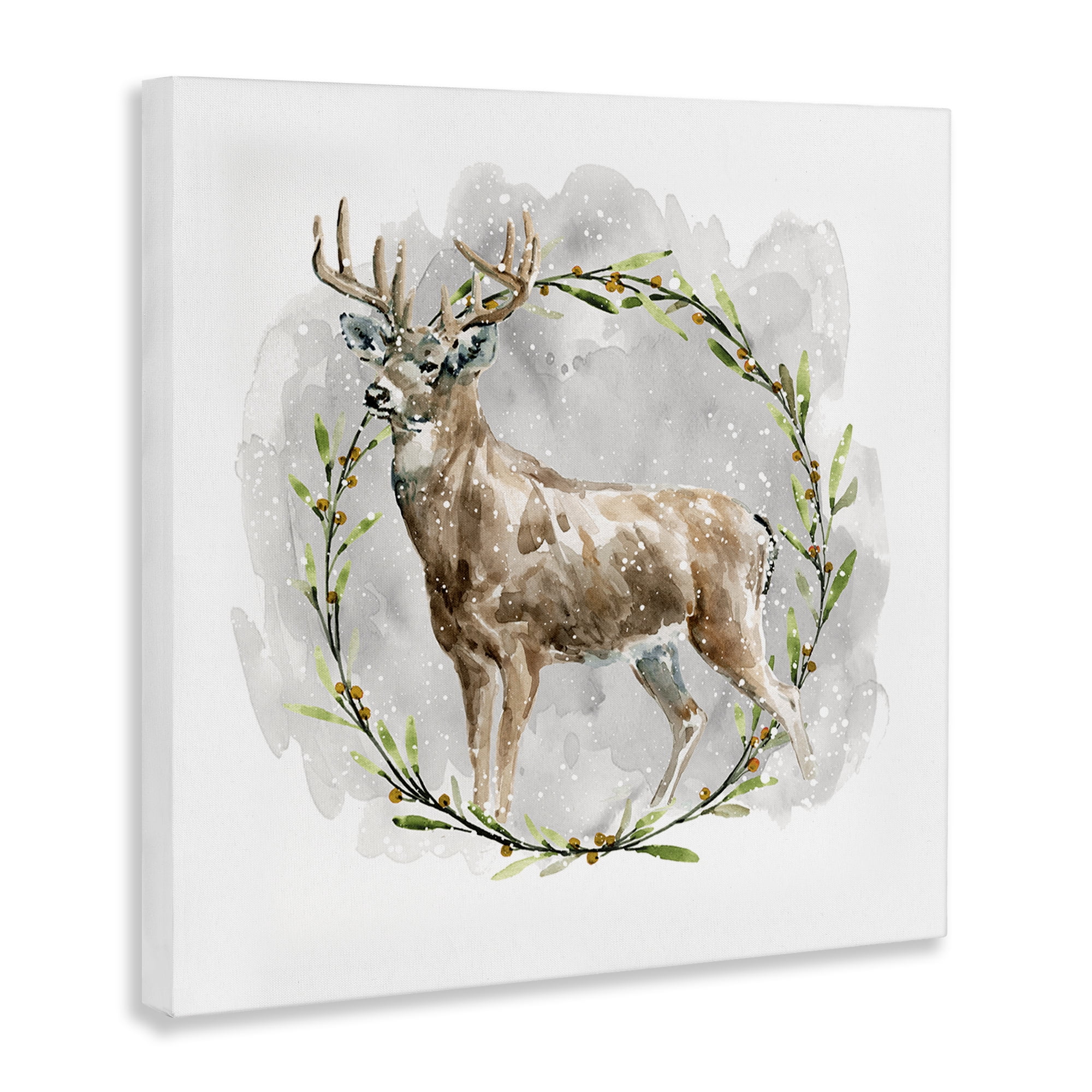 Stupell Industries Rustic Deer with Wreath Animals & Insects Painting Gallery Wrapped Canvas Art Prints Wall Art, 30 x 30