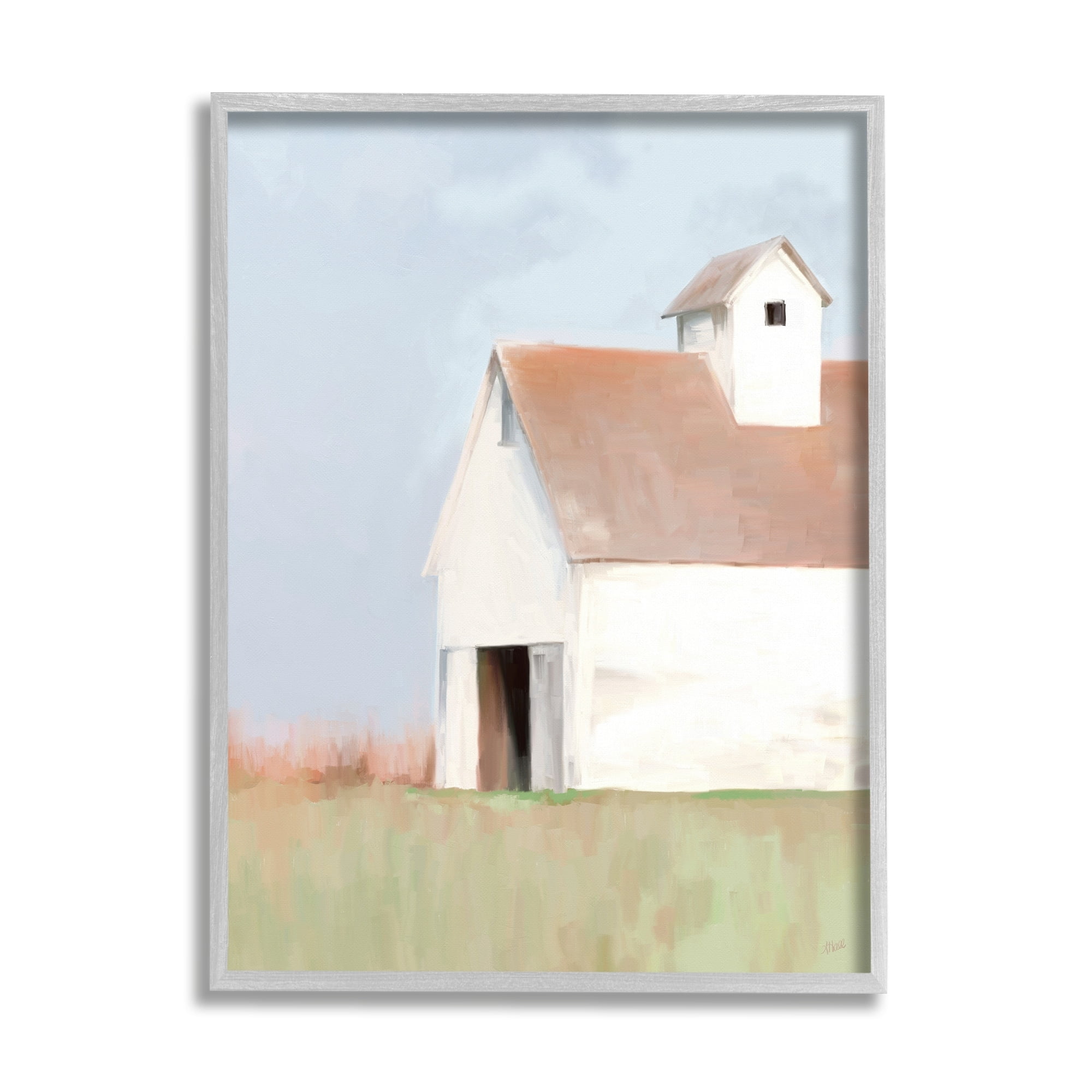 Stupell Industries Rural Countryside Field Casual White Barn House Painting Gray Framed Art Print Wall Art, Design by Amy Hall