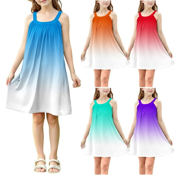 Ashirexll Girls Summer Dress, Girls Dresses Size 10-12, Children Fashion Casual Slip Dress Gradient Color Sleeveless Camisole Summer Dress