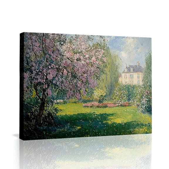Monet-Style Garden Estate Canvas Wall Art (Impressionist Tone) Ready to Hang for Living Room