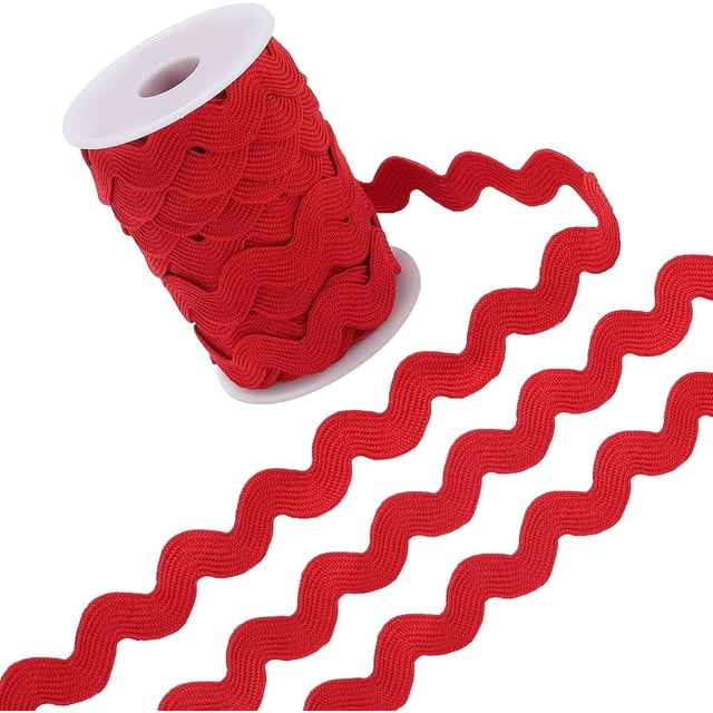 Cinta de zigzag roja de 12.5 yardas para coser, cinta de zigzag de 1/2 pulgada, cinta de poliéster, flecos ondulados en zigzag, adorno de encaje, tela tejida en forma de S con carrete