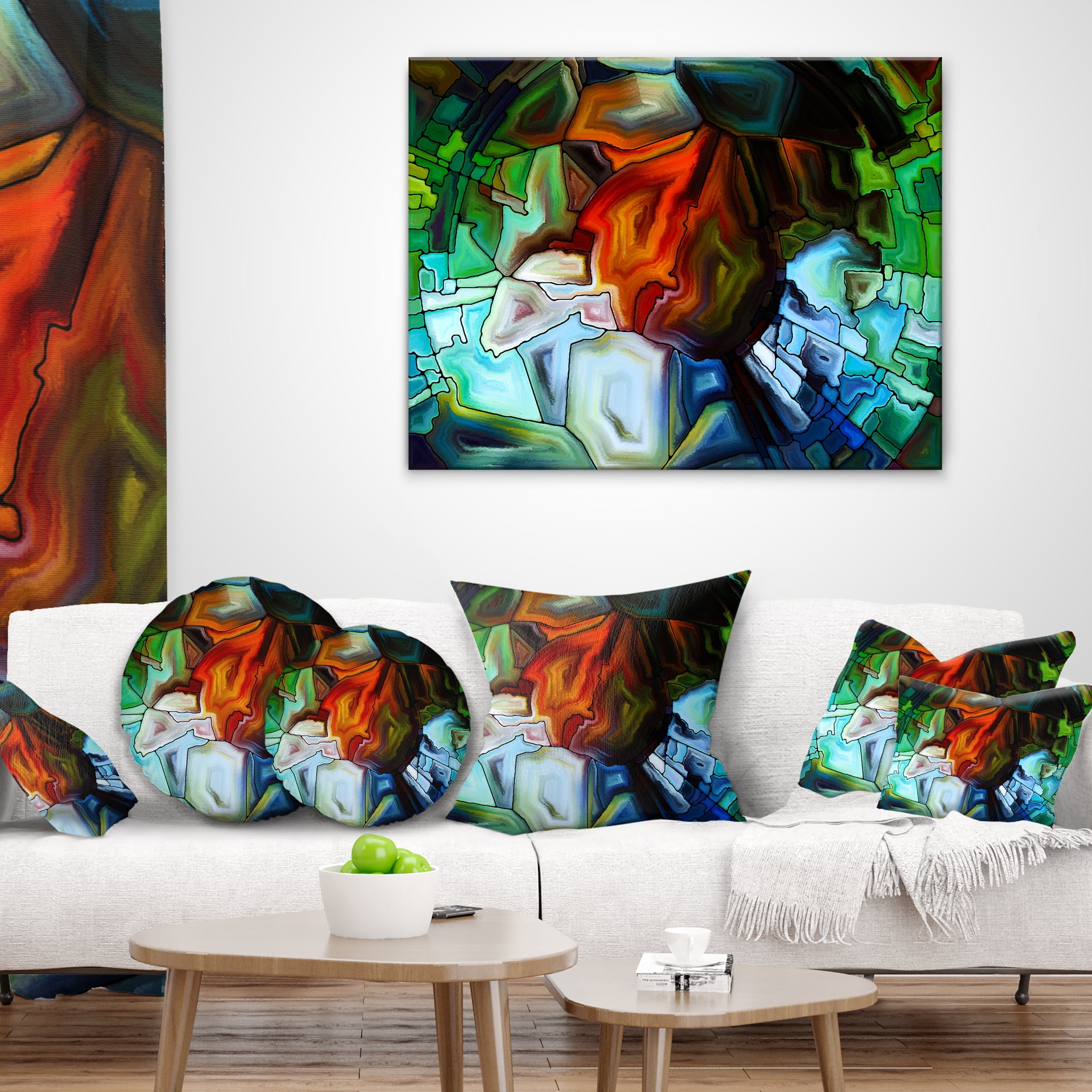 Designart Abstract Stained Glass Design - Abstract Throw Pillow - 18x18