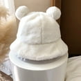 thumbnail image 3 of UDIYO Bucket Hat Bear Ear Ball Thickened Autumn Winter Leopard Plush Ball Basin Cap for Outdoor, 3 of 7