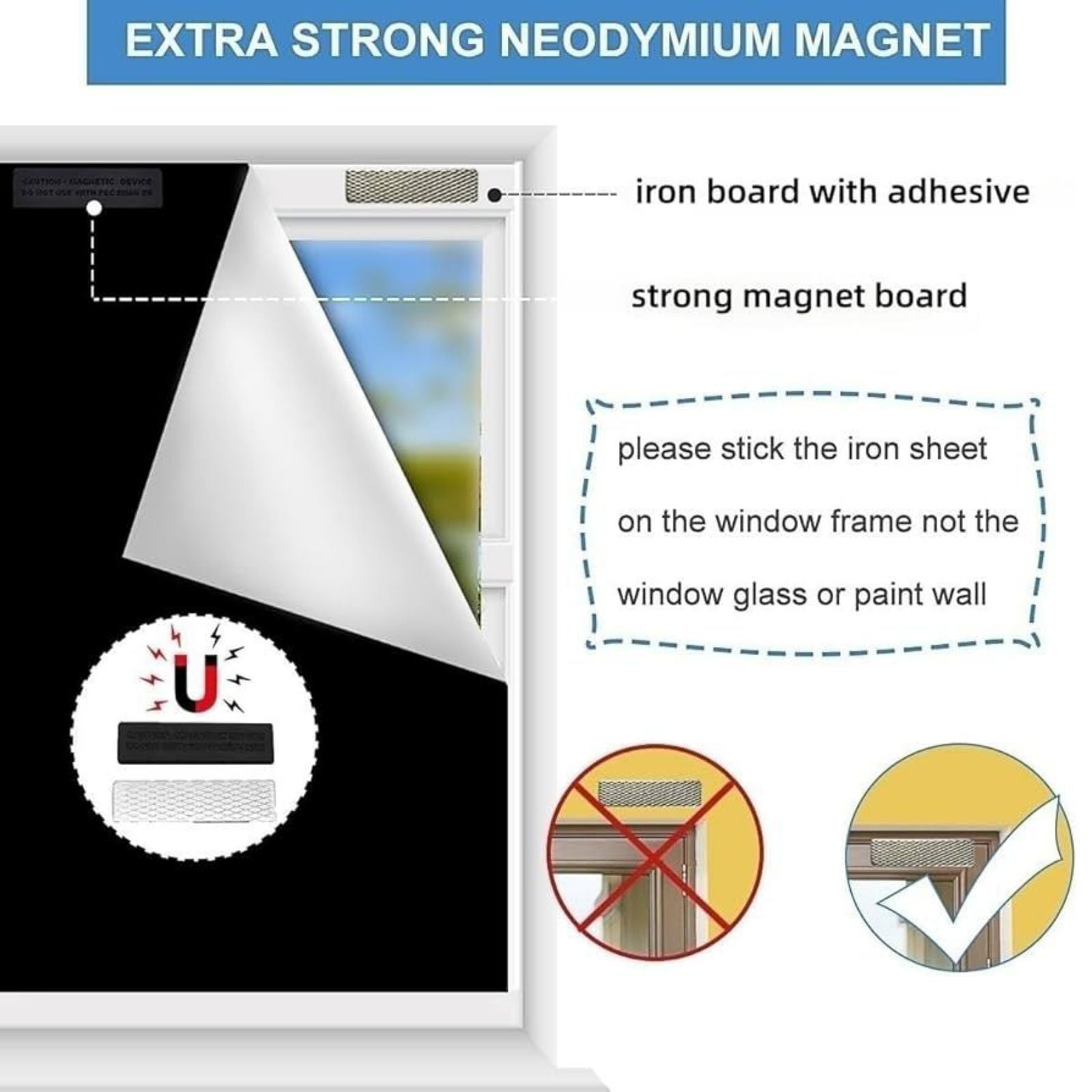 Blackout Blind Magnetic Window Cover,No Drill, Cut Any Size/Shape,Portable Black Out Shades Curtains for Nursery Bedroom, Rv, Media Room, 1 Panel