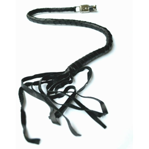 Genuine Leather Motorcycle Whip Get Back whip with Tassels 41" BLACK
