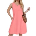 thumbnail image 2 of OSOLU Solid Color Women Pleated Front Tank Dresses Fashion Casual Sleeveless Pockets Dress Classic Sundress Flowy Vacation Dress, 2 of 6