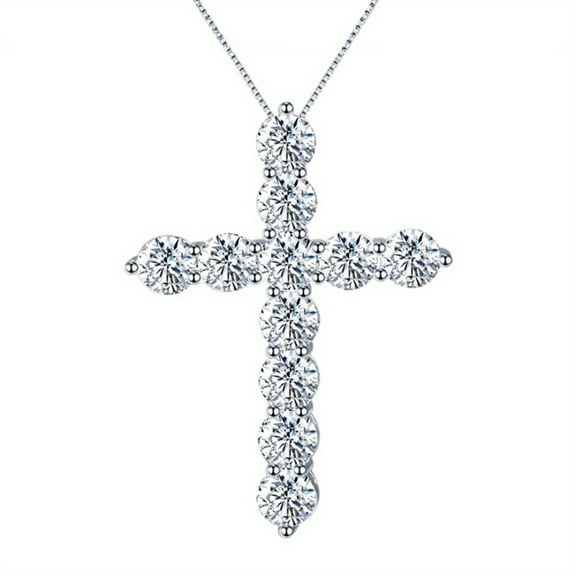 11ct Moissanite Cross Necklace, D-F Color Vvs1 Clarity, 925 Sterling Silver - Men's Women's Cross Pendant Exquisite Jewelry Gifts, Wedding Gifts, Engagement Gifts,Silvery