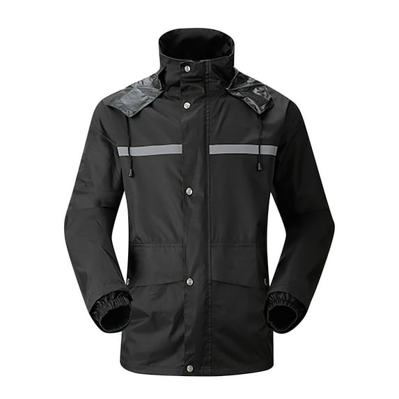 Lyinloo Women And Man Casual Long Sleeve Windbreaker Waterproof Reflective Duty Raincoat Black XXL