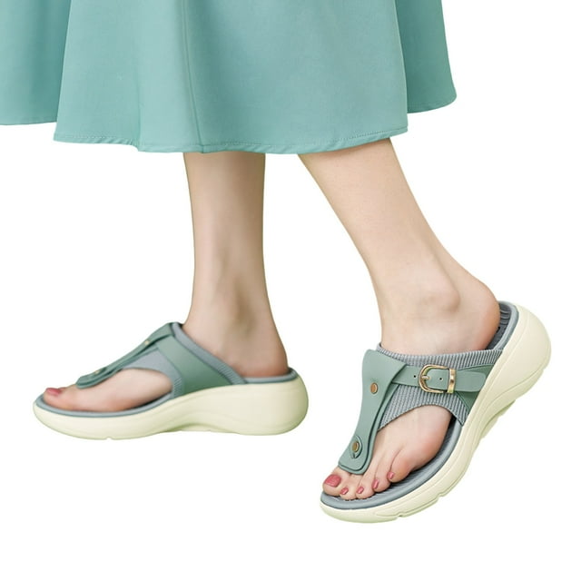 Leozcaa Womens Sandals Comfortable Dressy Arch Support Orthopedic Slippers Summer Slip On Thong Flip Flops