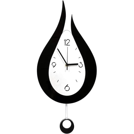 20.4 Inch Large Silent Modern Decoration Wall Clock with Pendulum Arabic Numerals Water Drop Battery Operation for Home Living Room Bedroom(Black+White)