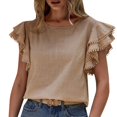 thumbnail image 1 of Cathalem T-Shirts Basiques pour Femmes Manches Courtes Col Rond Crop Top, Kaki L, 1 of 5