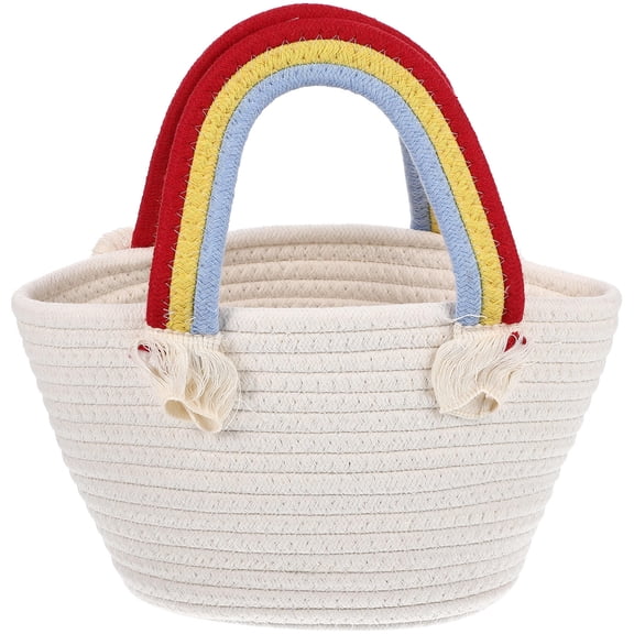 UPOUART Stylish White Woven Beach Tote Bag Portable Handbag for Travel, Leisure, and Everyday Storage