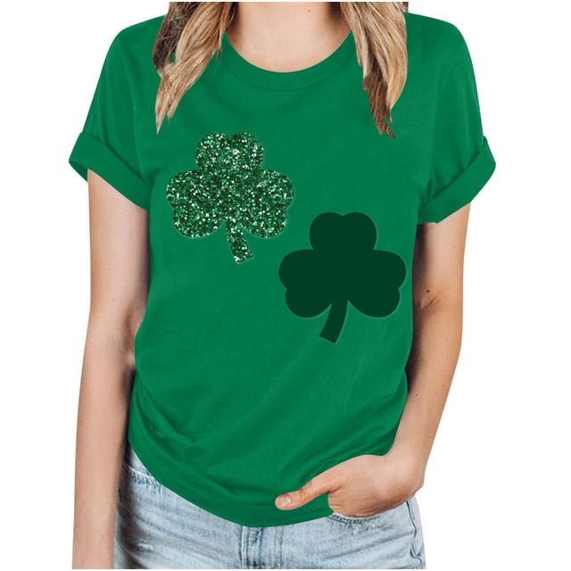 Fiudx Ofertas Relámpago Camiseta Informal de Manga Corta con Cuello Redondo y Estampado de San Patricio para Mujer