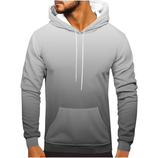 Dagugfen Plus Size Tops for Men Sweatshirts Hoodie Drawstring Slim Comfy Gradient Color Pullover Casual Tops Pocket Fashion