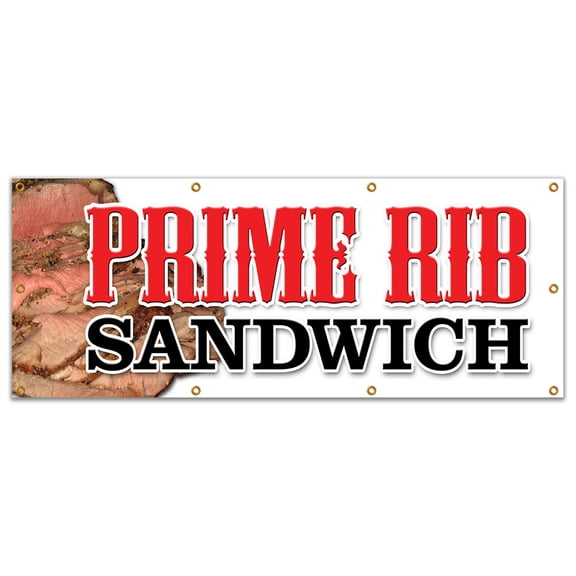 36"x96" PRIME RIB SANDWICH BANNER SIGN usda roasted roast beef french dip