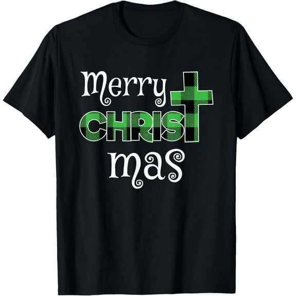 Merry Christmas Green Buffalo Plaid Christian T-Shirtmen and women can wear, black, white, gifts.S,M,L,XL,2XL,3XL,1575XL