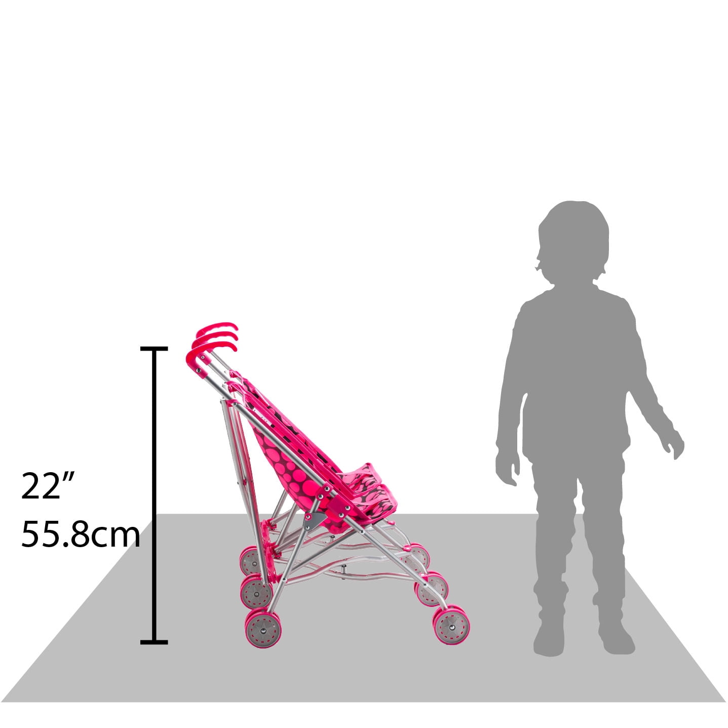 HUSHLILY - Double Doll Stroller for Twin Baby Dolls - Toy Stroller for Toddlers 3 Years and up, Pink & Black Polka Dots Design for Kids