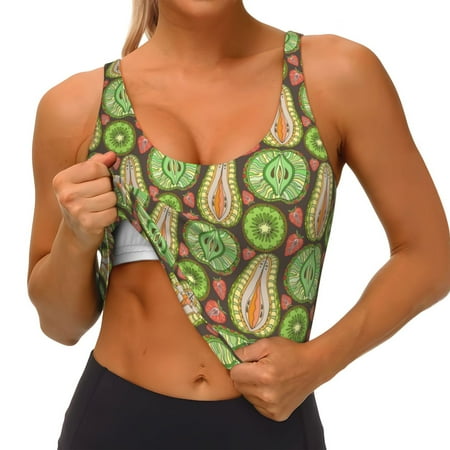 Qokaie Fruits 1 Pattern Womens Scoop Neck Sports Bra Breathable Workout Vest Padded U Back Medium Impact Fitness Gym Yoga Bra Workout Crop Top