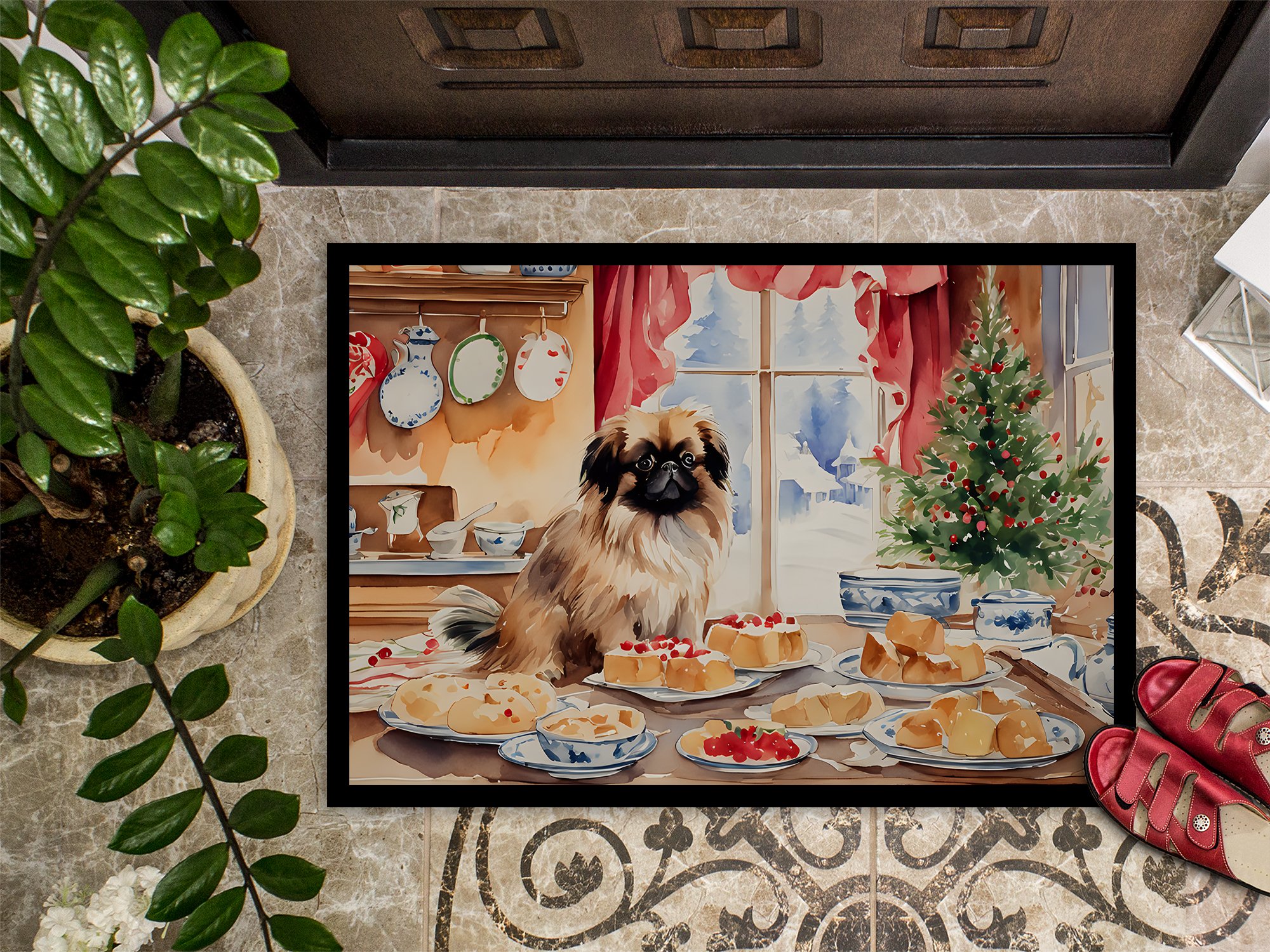 Carolines Treasures DAC3863JMAT 24 x 36 in.  Pekingese Christmas Cookies Doormat