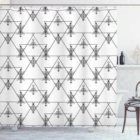 Arrow Shower Curtain, Basic Illustration of Slim Symmetric in Triangles in Monotone, Fabric Bathroom Set with Hooks, 69W X 75L Inches Long, Charcoal Grey and White, by Ambesonne