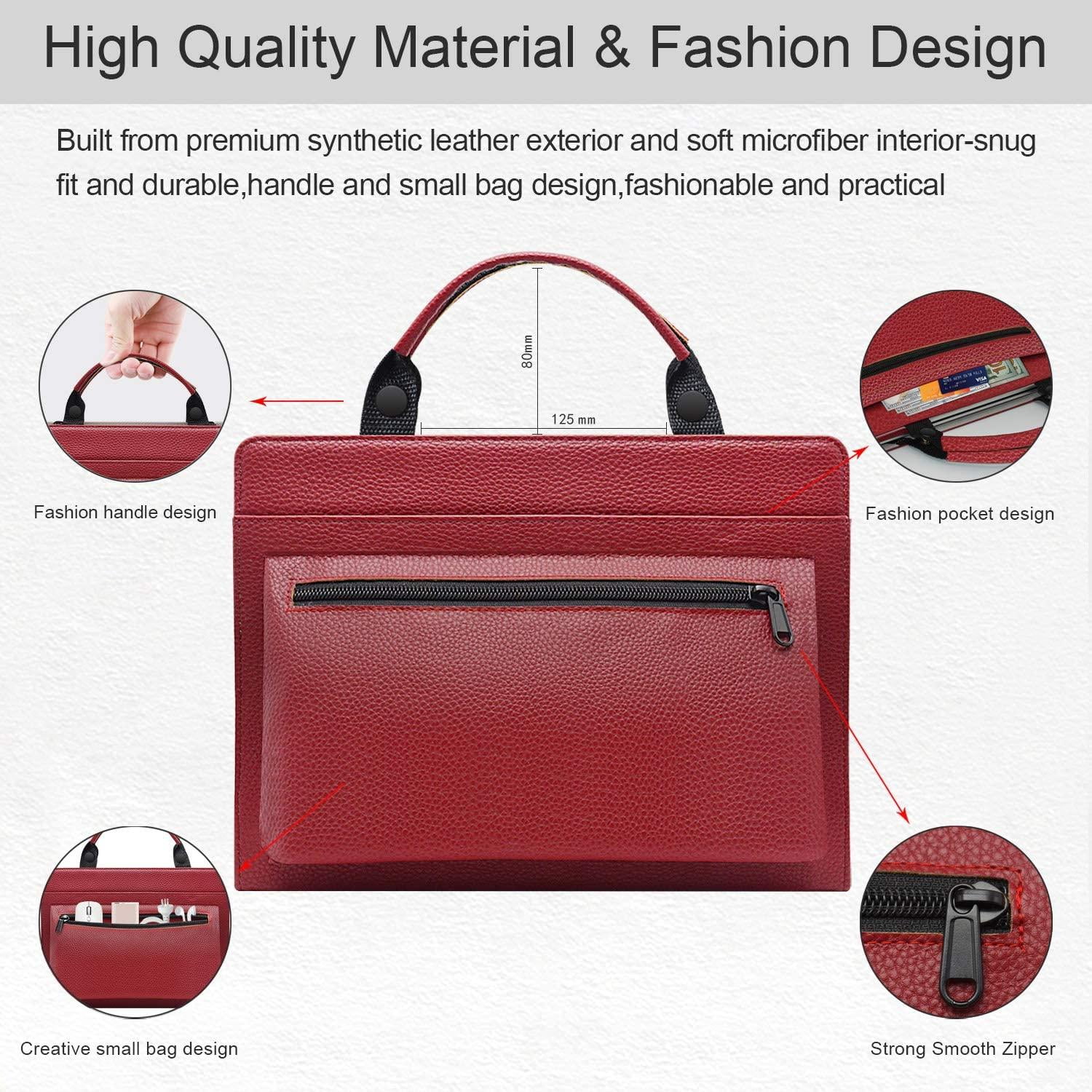 Dell Latitude 13 3310/Latitude 3310 Laptop for Education Laptop Sleeve, Leather Laptop Case for Dell Latitude 13 3310/Latitude 3310 Laptop for Education with Accessories Bag Handle (Red)