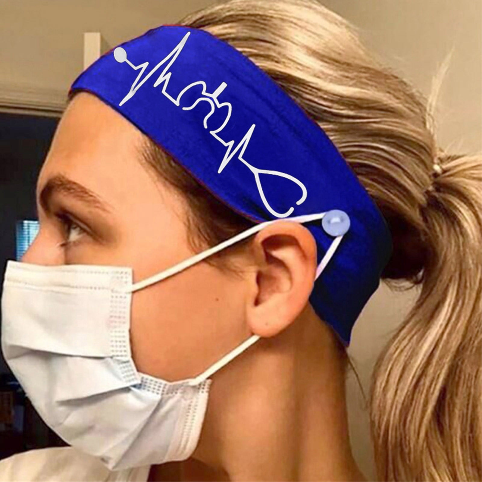 Bandeau Élastique Bleu avec Bouton Accessoires de Yoga Course Turban