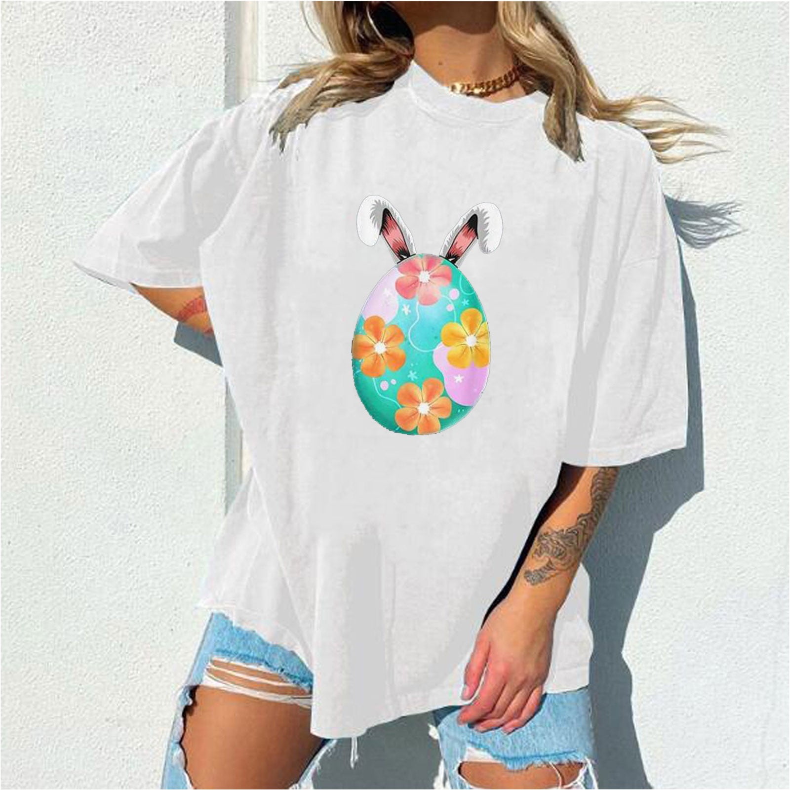 symoid Easter Shirts for Women- Print Short Sleeve Round Neck Pullover  Casual T Womens Tops Blouses Green 