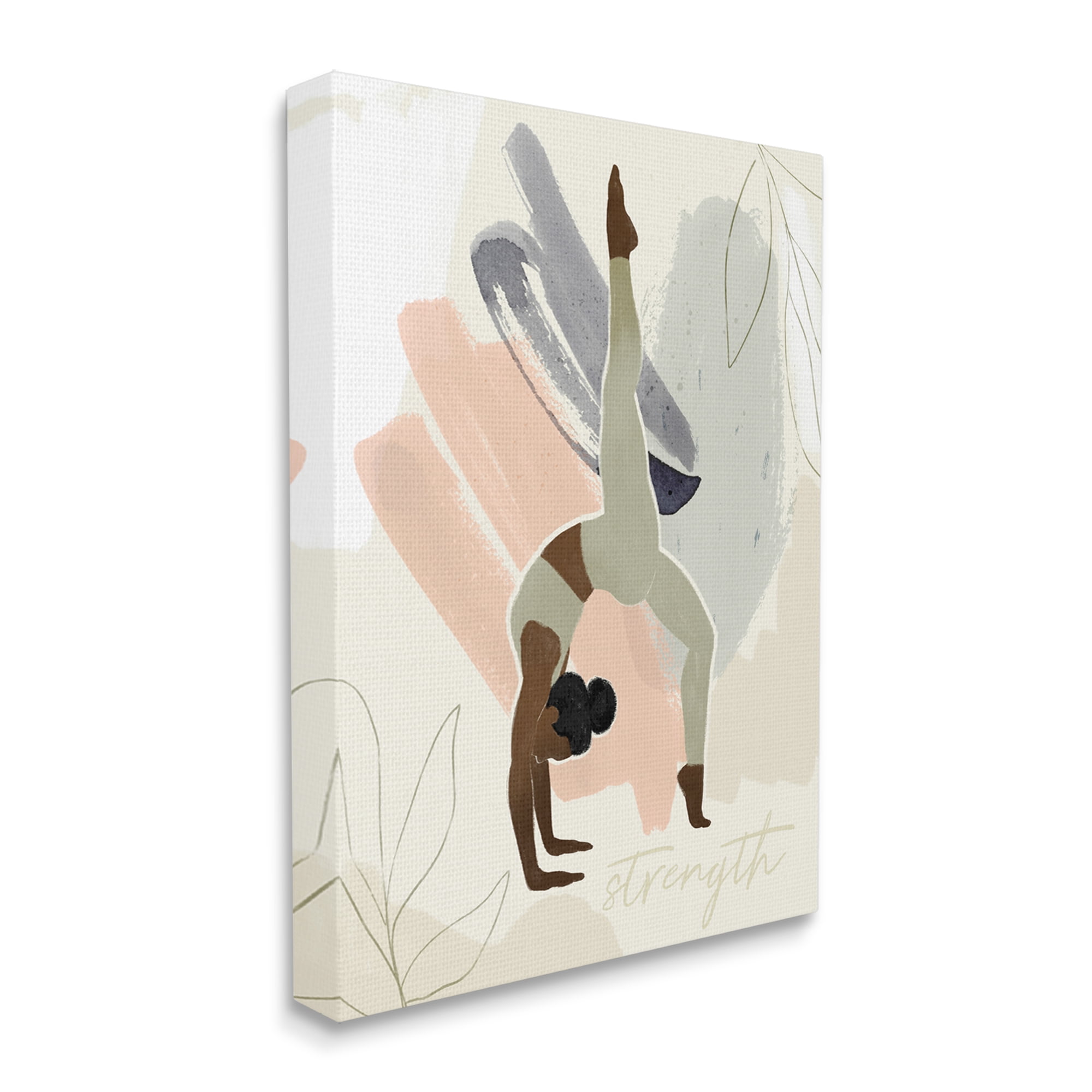 Stretching Yoga Pose Strength Text Floral Border Sports Graphic Art Gallery-Wrapped Canvas Print Wall Art