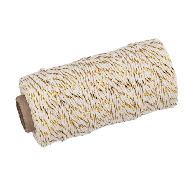Unique Bargains Twine Packing String Wrapping Cotton Twine 100M Gold Tone and Beige Rope for Gift Wrapping Twine