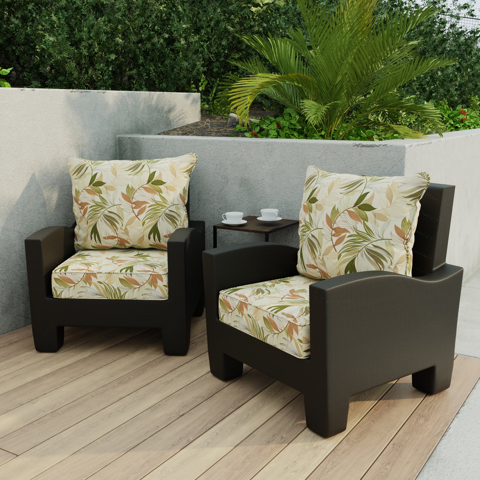 Jordan Manufacturing 46.5" x 24" Oasis Nutmeg Beige Leaves Rectangular Outdoor Deep Seat Chair Cushion Set with Welt