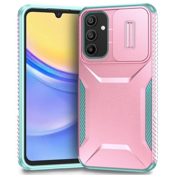 Dteck Case for Samsung Galaxy S24 FE,Shockproof TPU PC Armor Case Slide Lens Protection Cover for Galaxy S24 FE,Rosegold