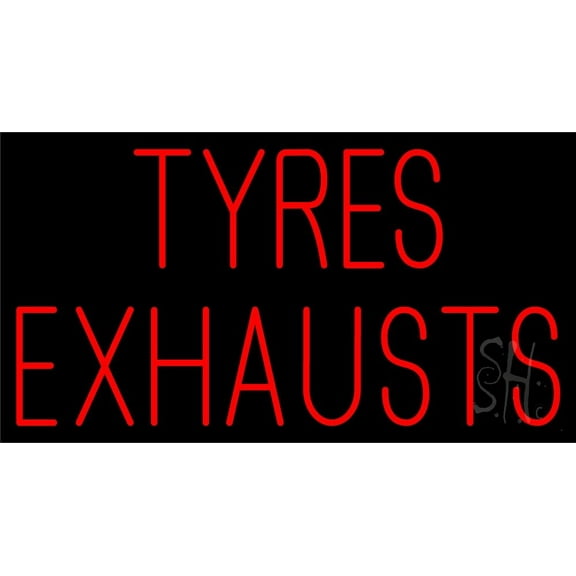 Red Tyres Exhausts 1 LED Neon Sign 20 x 37 - inches, Clear Edge Cut Acrylic Backing, with Dimmer - Bright and Premium built indoor LED Neon Sign for automotive store, and mall.