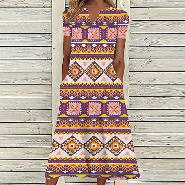Robes d'Été Grande Taille pour Femmes 2024 Décontractées à Manches Courtes à Col en V Robe Imprimée Robe Ample Économisez jusqu'à 65 % de Rabais!