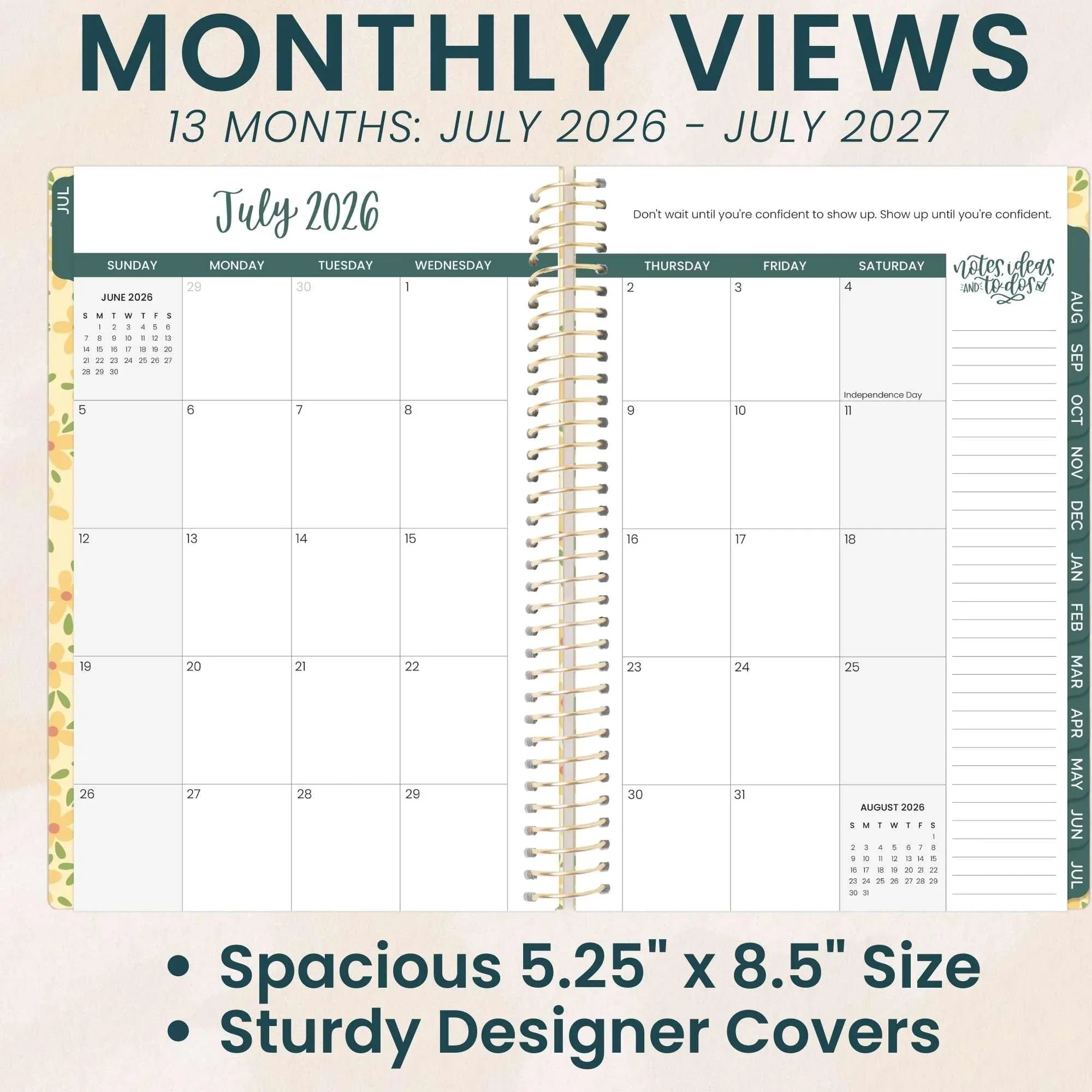 bloom daily planners 2026-2027 Academic Planner, 13 Month Monthly & Weekly Soft Cover, 5.5" x 8.25", Stickers Included, Butter Yellow Daisies