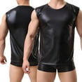 thumbnail image 4 of Men Shiny Leather Tank Top, Soft Matte Leather, Plus Size 3XL, Male Black Leather Sleeveless Shirt, 4 of 6