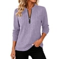 thumbnail image 3 of Jinhomg Womens 1/4 Half Zip Sweatshirts Striped Knitted Tunic Casual Crew Neck Pullover Long Sleeve Lightweight Textured Solid Fall Tops Purple,XXL, 3 of 8