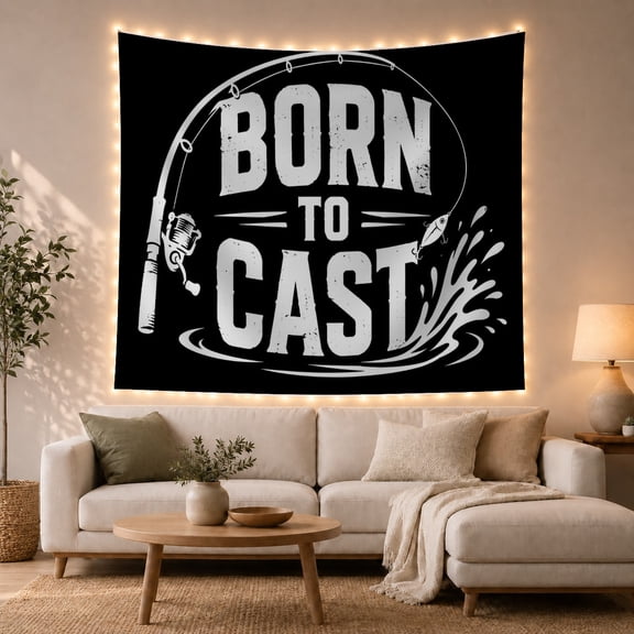 Fish More Worry Less Bass Tapestry Wall Hanging