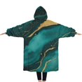 thumbnail image 2 of Oversized Wearable Blanket Hoodie,Green and Gold Marble Glitter Waves Pattern Sherpa Blanket Hoodie with Super Pockets,Super Warm Fuzzy Pullover for Women & Men, 2 of 6