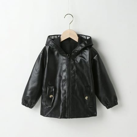 

ZMHEGW Toddler Jackets Boys Winter Long Sleeve Warm Pu Solid Color For Babys Clothes Black Fashion Kids Coats
