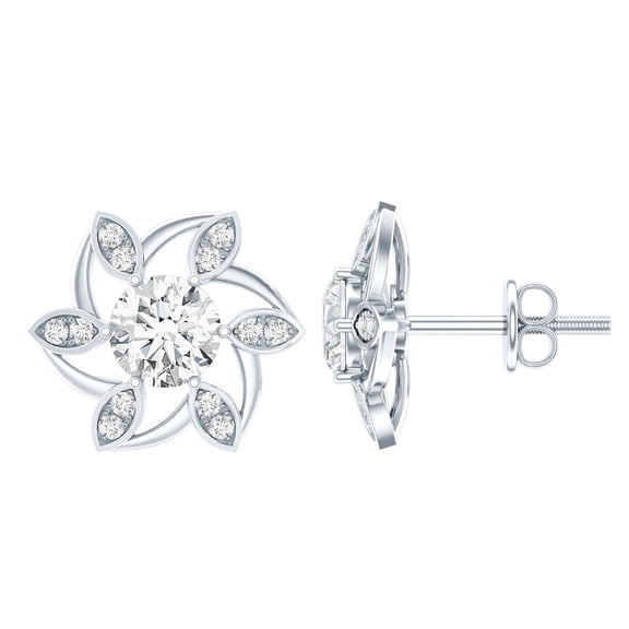 Rosec Jewels Diamond Flower Stud Earrings (1 Ct - 4 mm - Ef-Vs Grade) - Lab Diamond Earrings - Anniversary Gift, 925 Sterling Silver