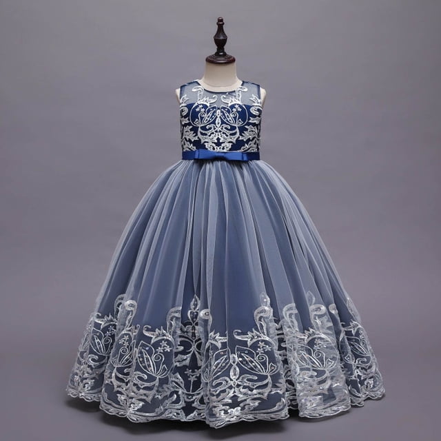 Robe Fille pour Enfants - Robe Élégante en Dentelle Fleurie pour Mariages Fêtes Concours Bals Robe Maxi Formelle