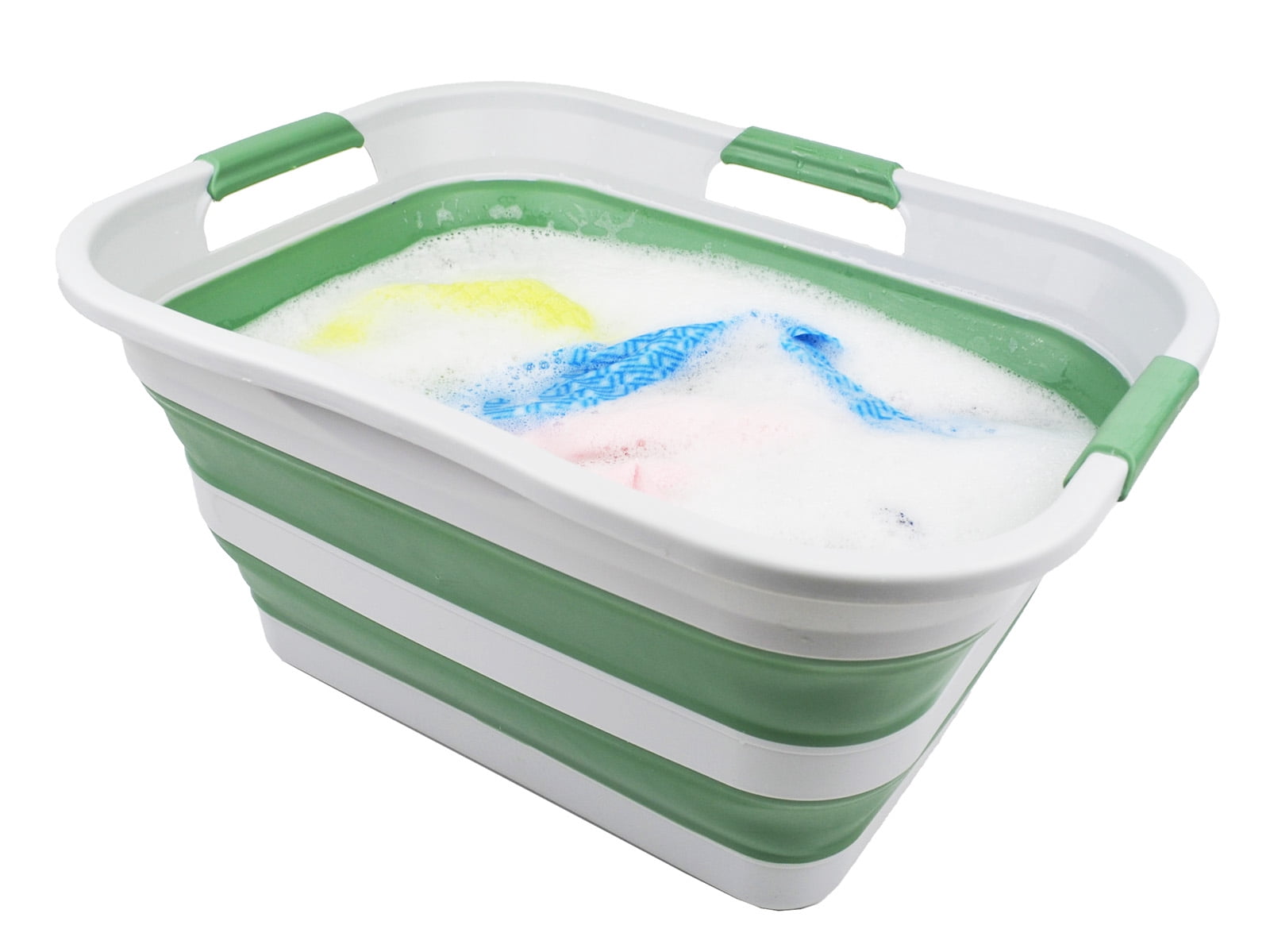 SAMMART 30L(8 gallon) Collapsible Plastic Laundry Basket-Foldable Pop Up Storage Container/Organizer-Portable Washing Tub-Water capacity: 24L(6.3 gallon)