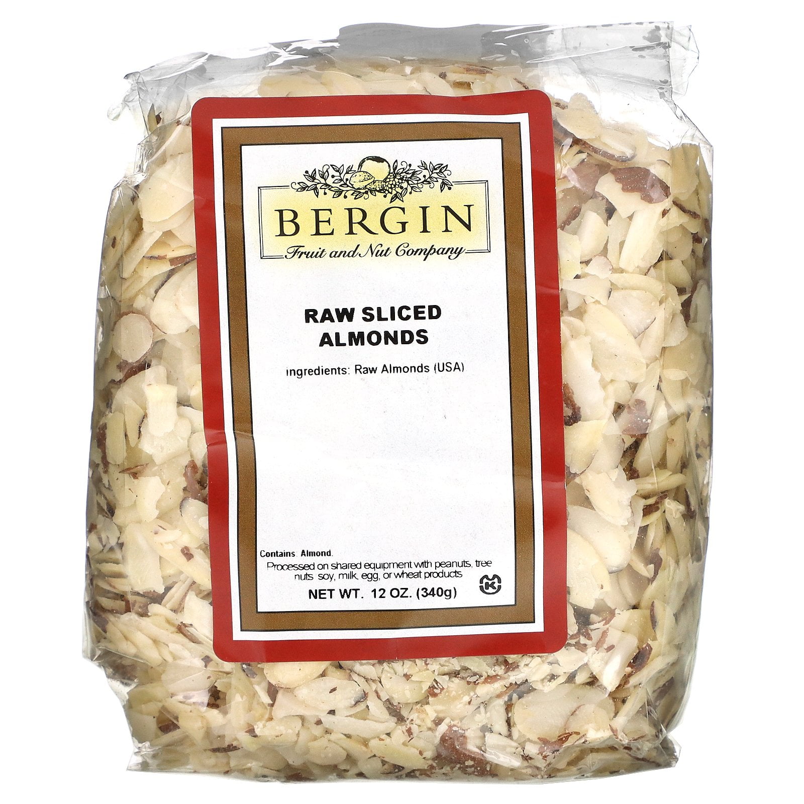 Raw Sliced Almonds, 12 oz (340 g), Bergin Fruit and Nut Company